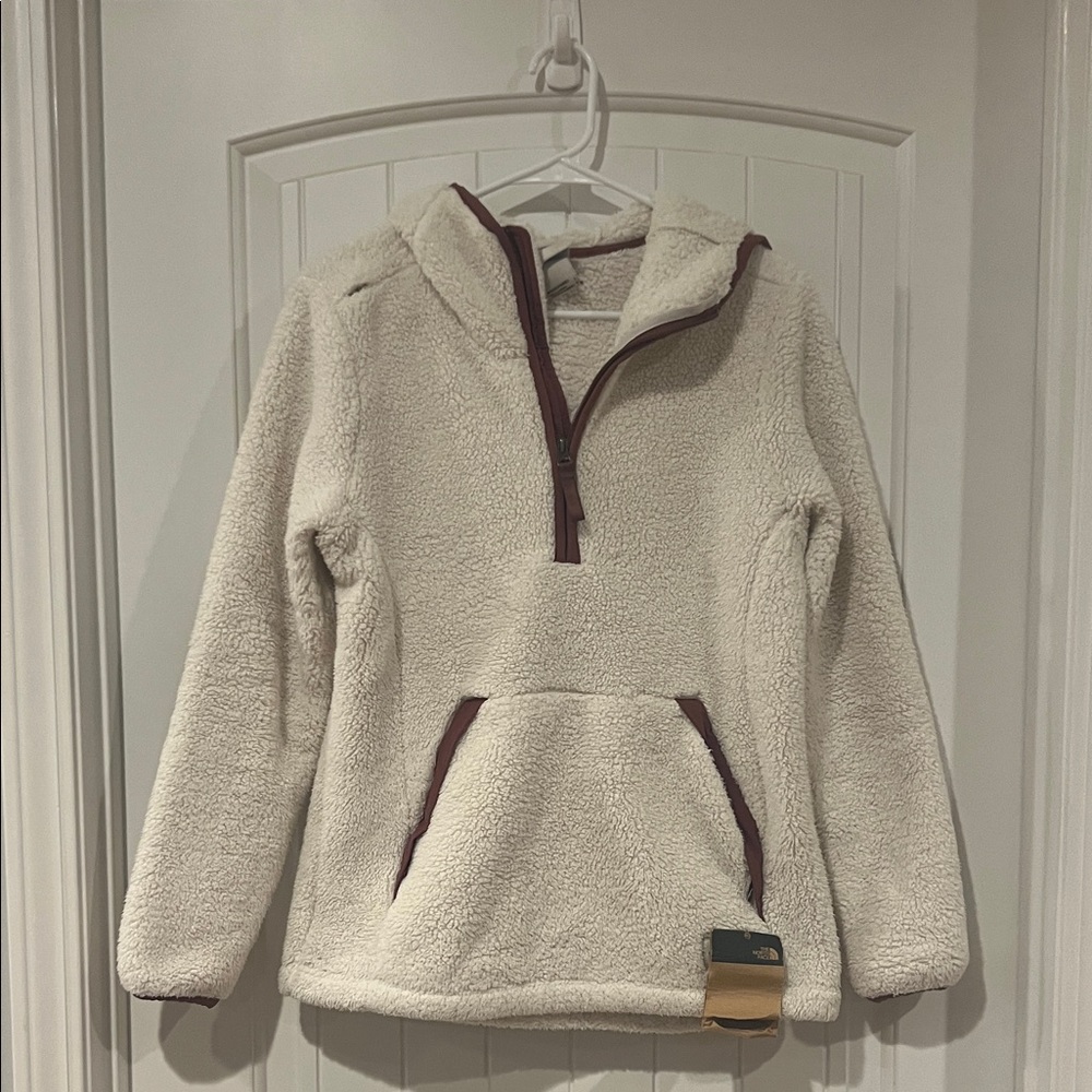 The North Face Cream Sherpa with Maroon Trim